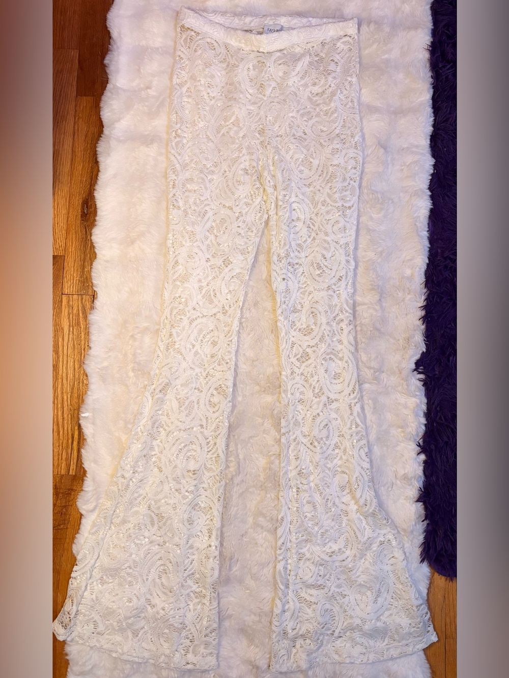 Fashion Nova White Lace Flared Jumpsuit Pants